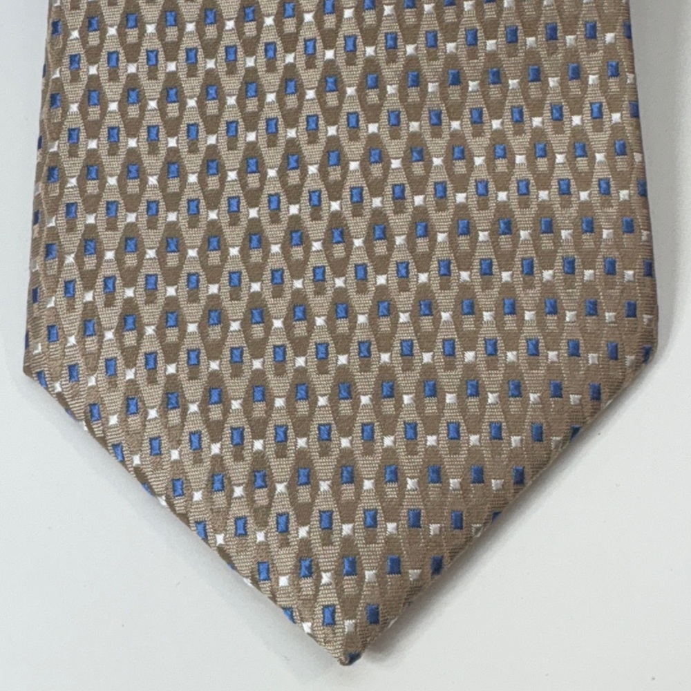 Meeting Street Elegant Beige and Blue Patterned Silk Tie